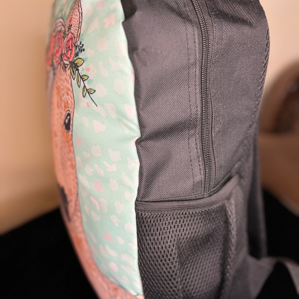 New Fantasy Horse Backpack Pink Flowers Bag Light Weight Side Pockets - Picture 3 of 5